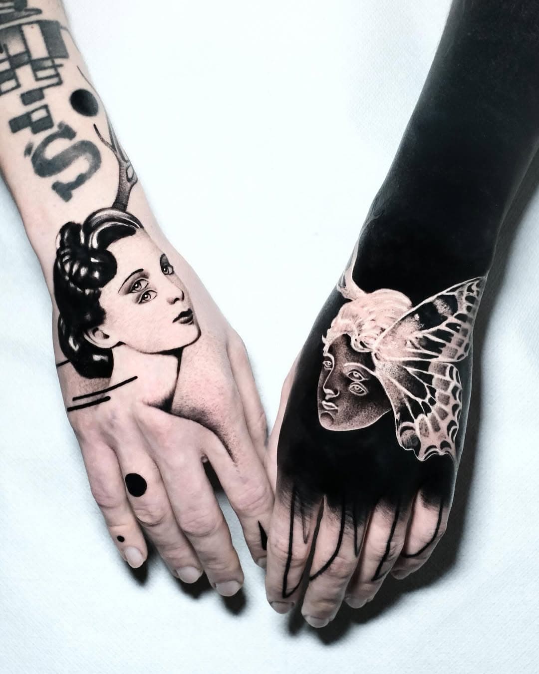 Dual surreal portraits on arms