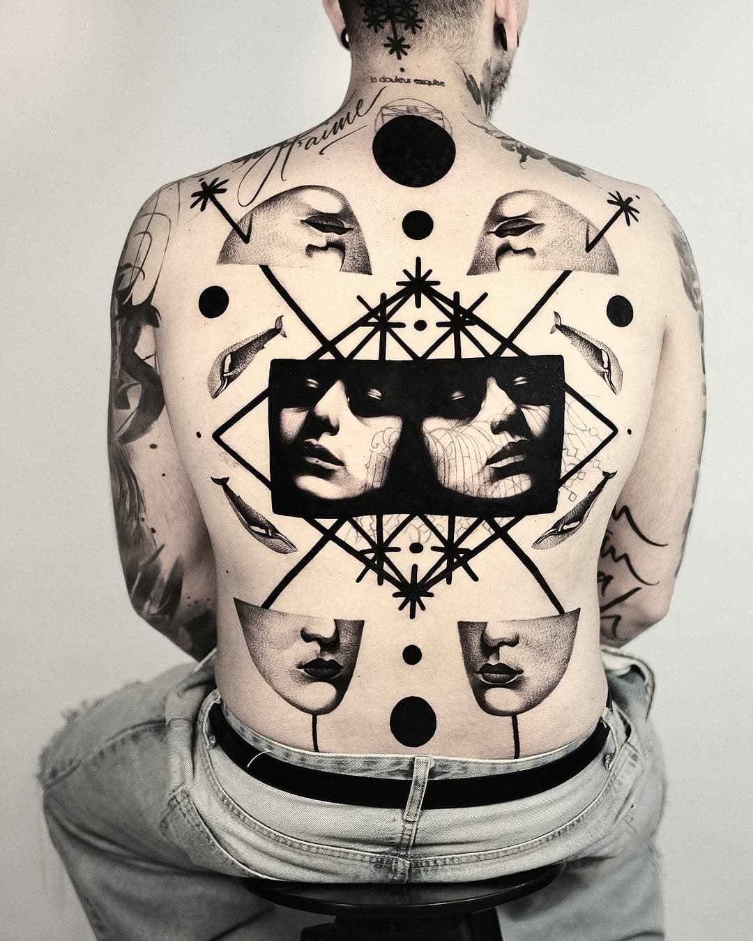 Surreal faces and geometric patterns