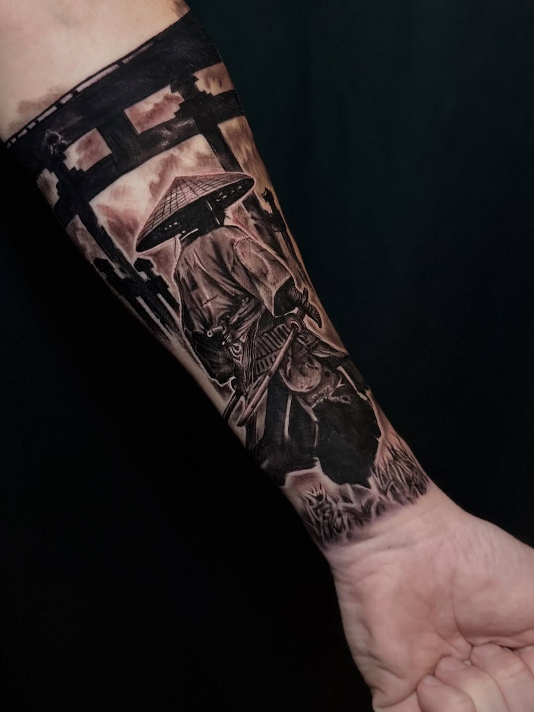 Samurai warrior with straw hat