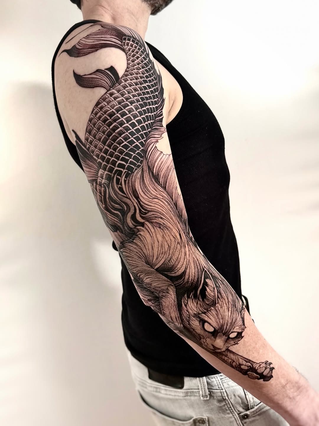 Mythical Fish and Feline Creature Sleeve