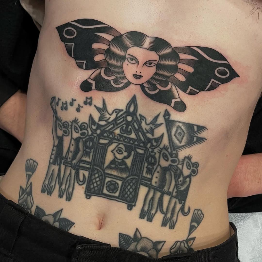 Moth woman and ceremonial procession