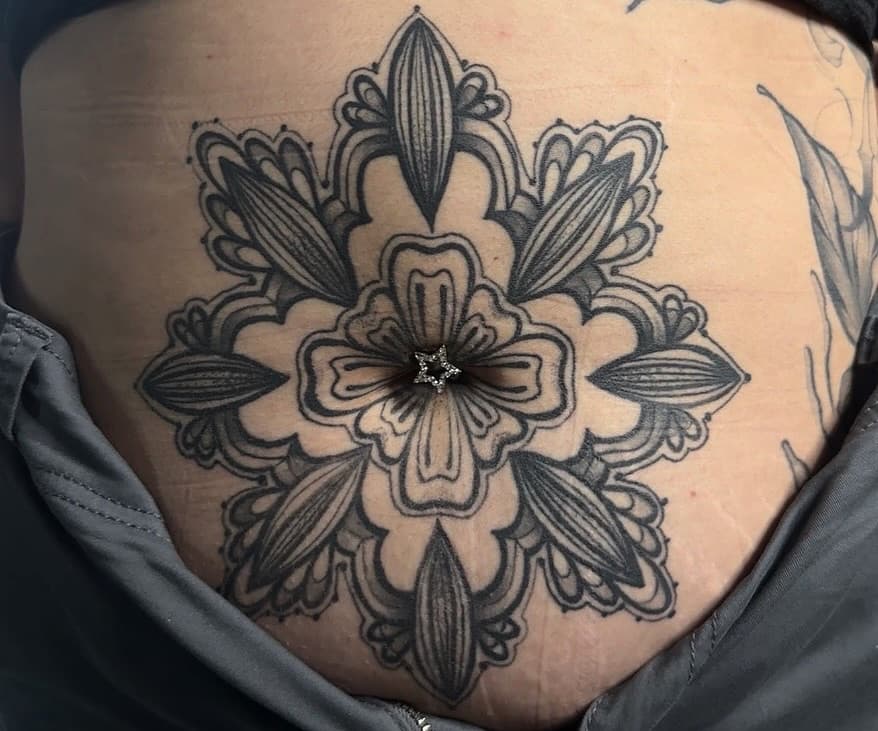 Intricate mandala abdomen adornment