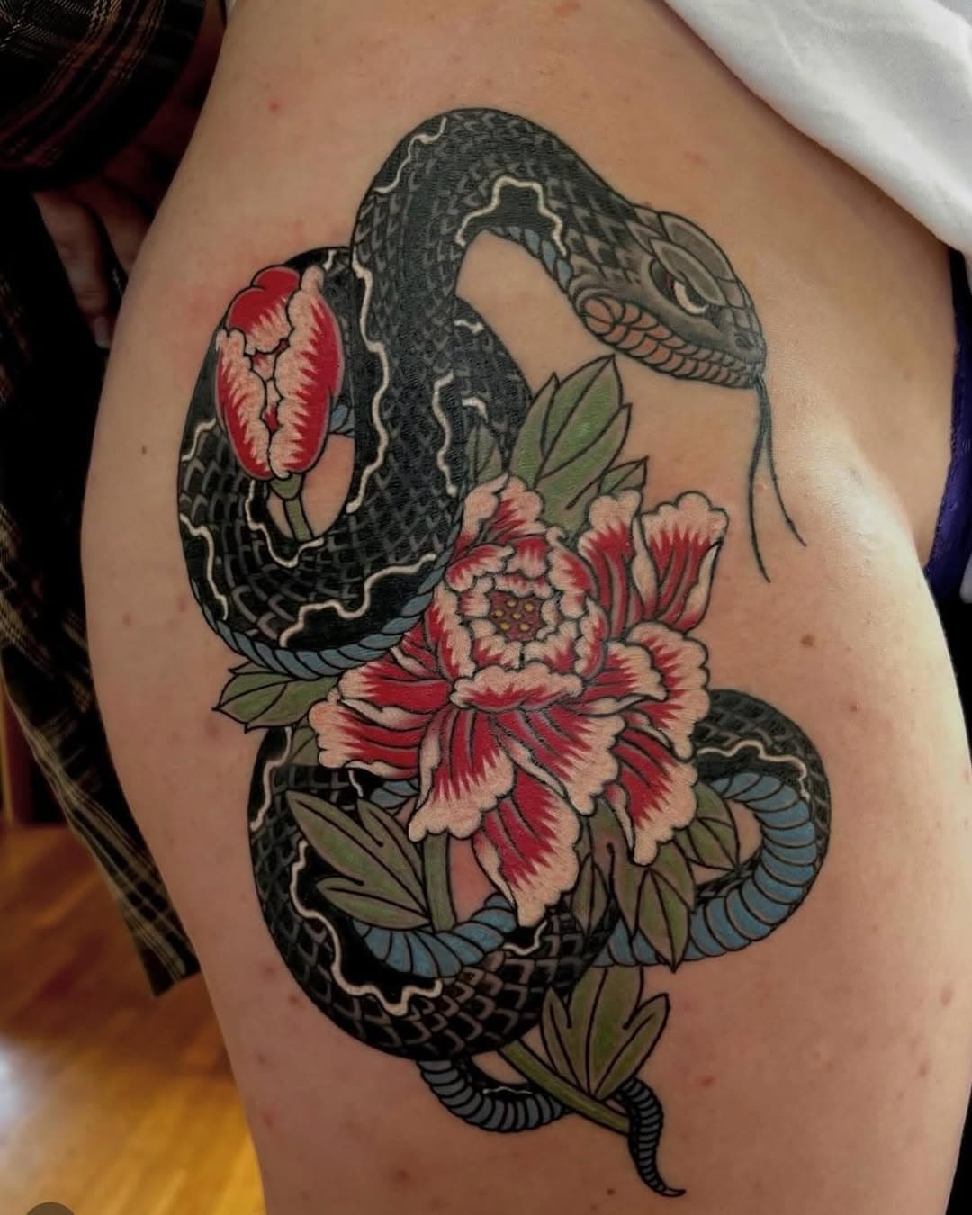 Coiled Viper with Peonies