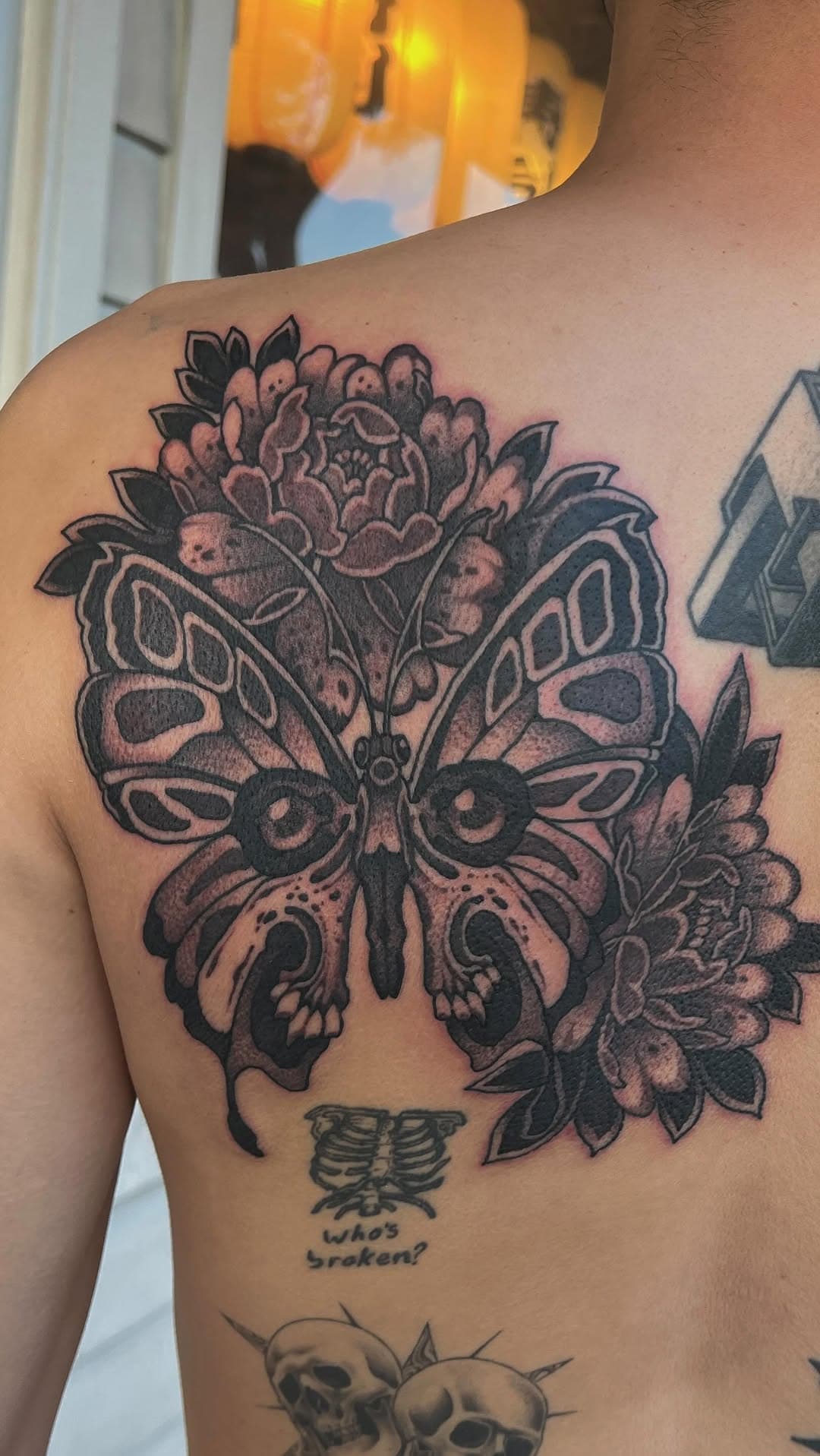Moth and Peony Floral Back Art