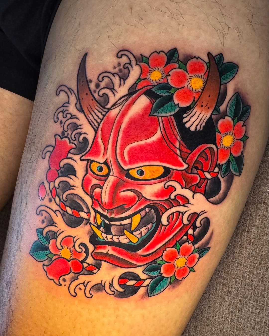Hannya mask with cherry blossoms