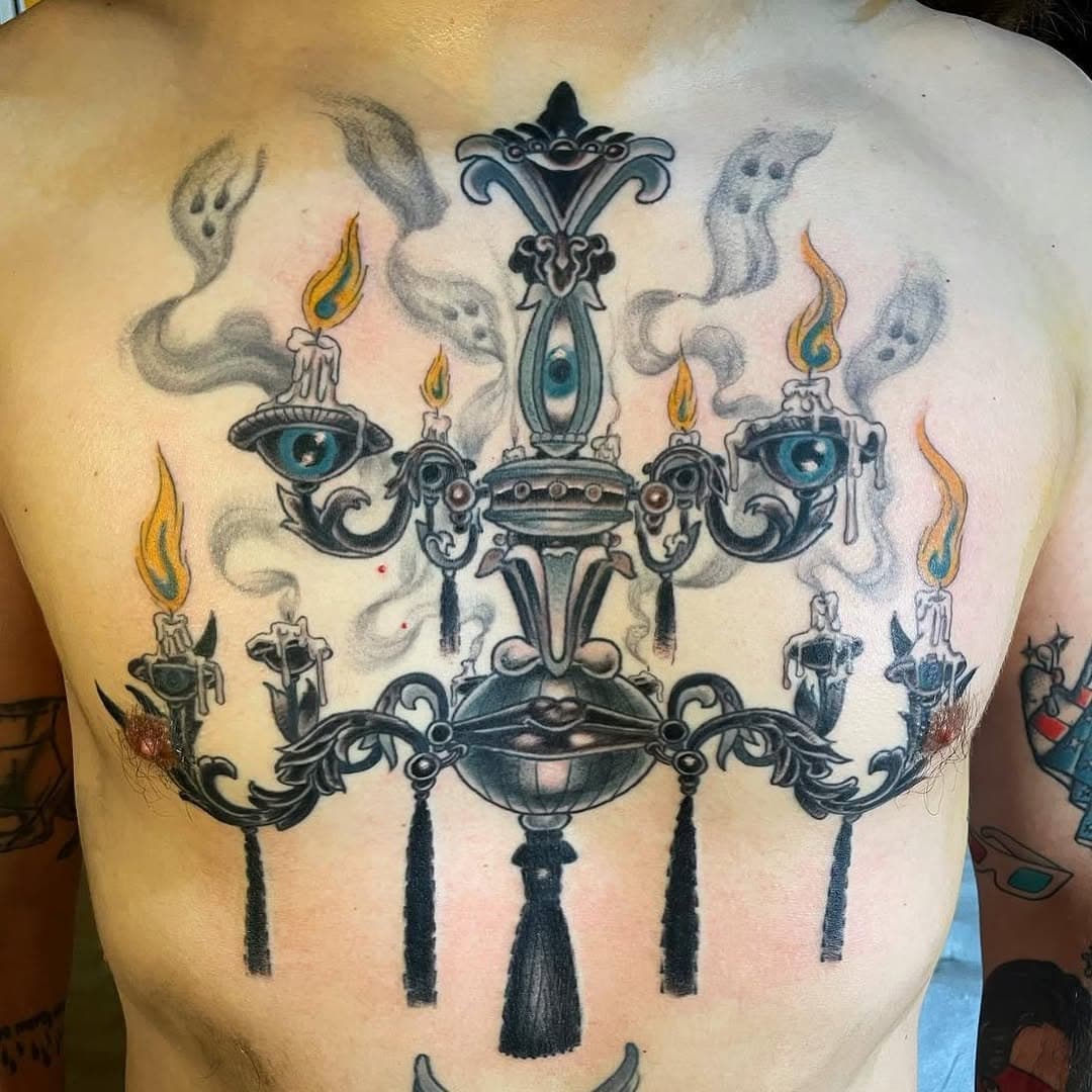 Surreal Chandelier with Burning Candles