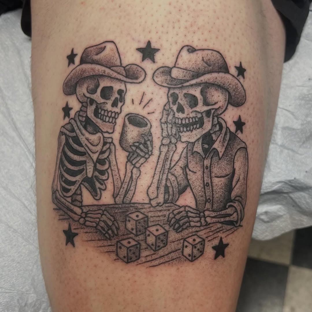 Skeleton Cowboys Playing Dice