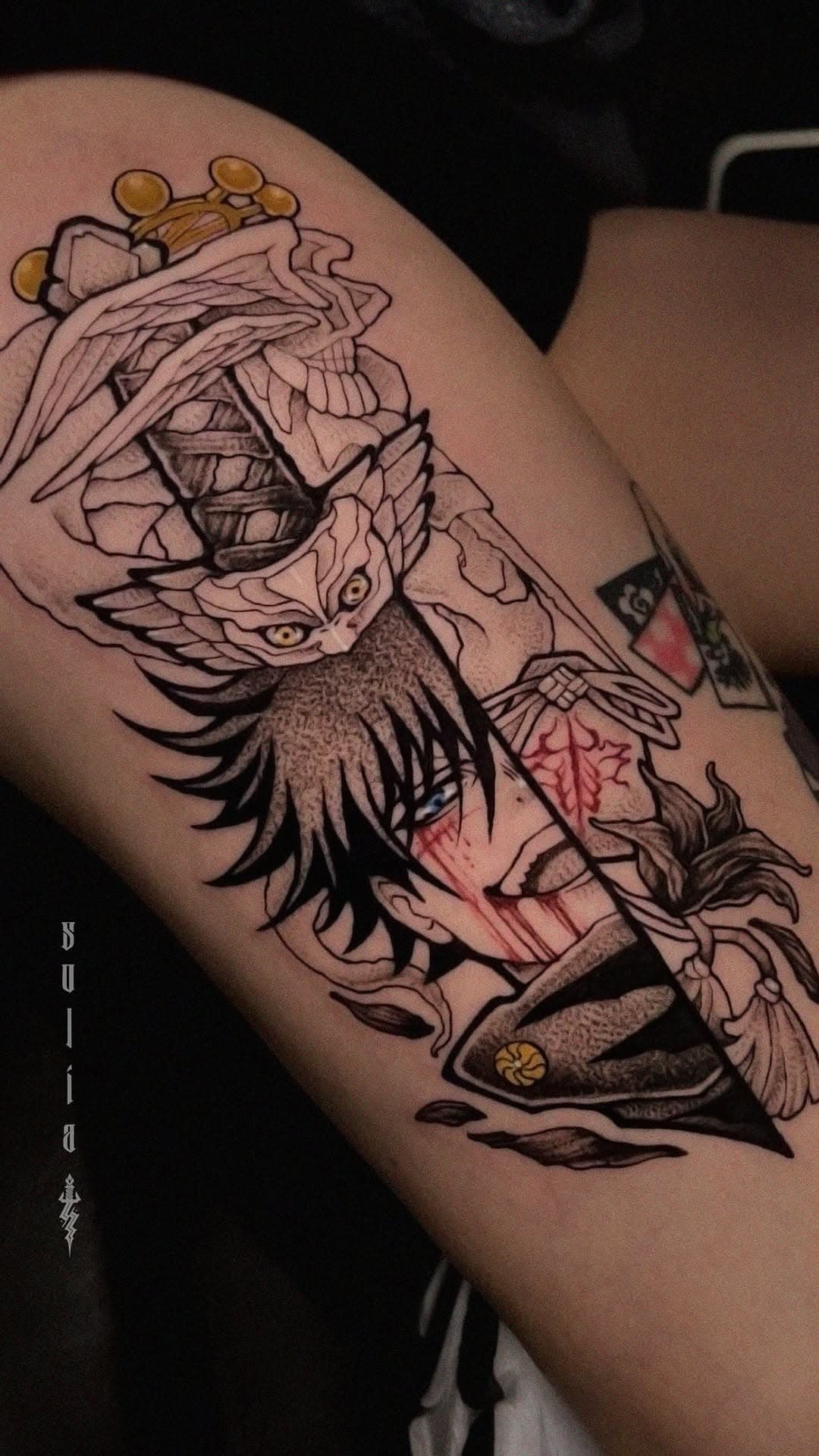 Split portrait of fantasy figures