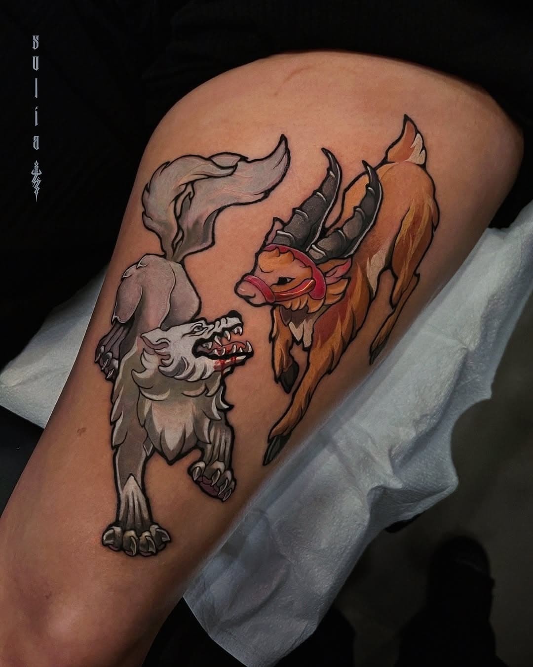 Wolf and Horned Animal Confrontation