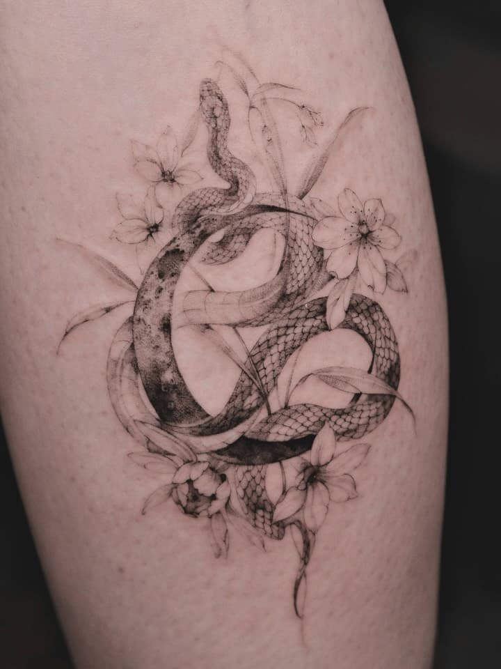 Coiled Serpent with Flora