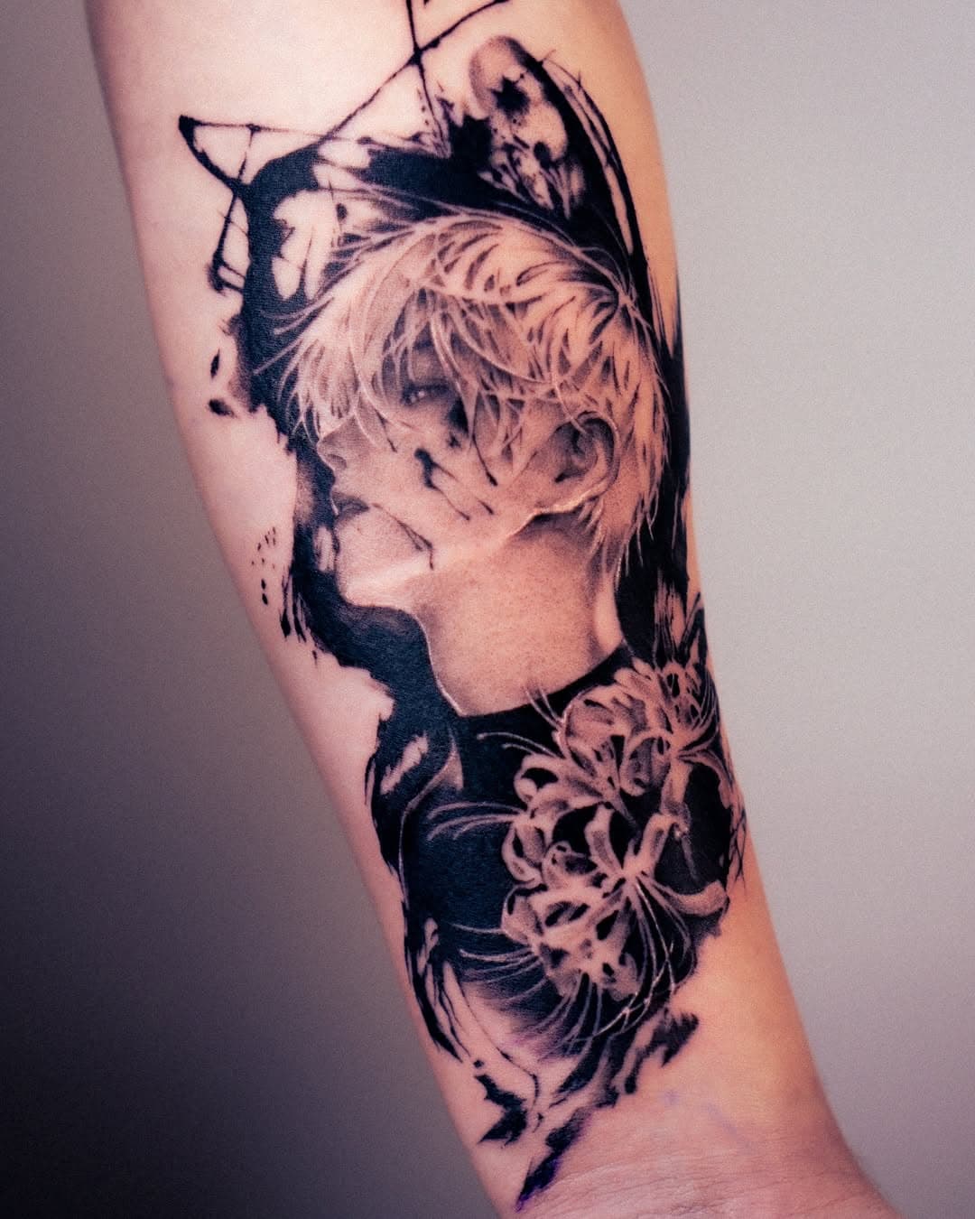 Monochrome Figure with Floral Accents