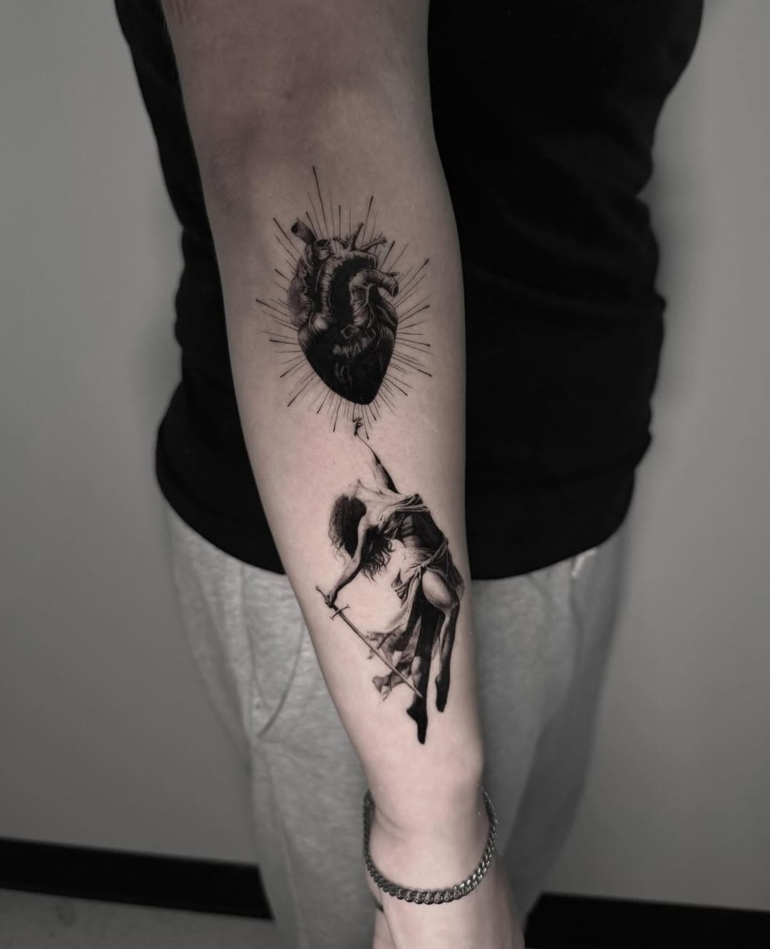 Anatomical Heart and Falling Figure