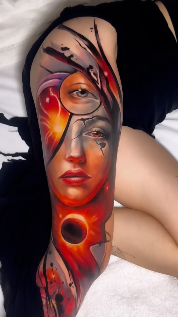 Woman's face with celestial forms