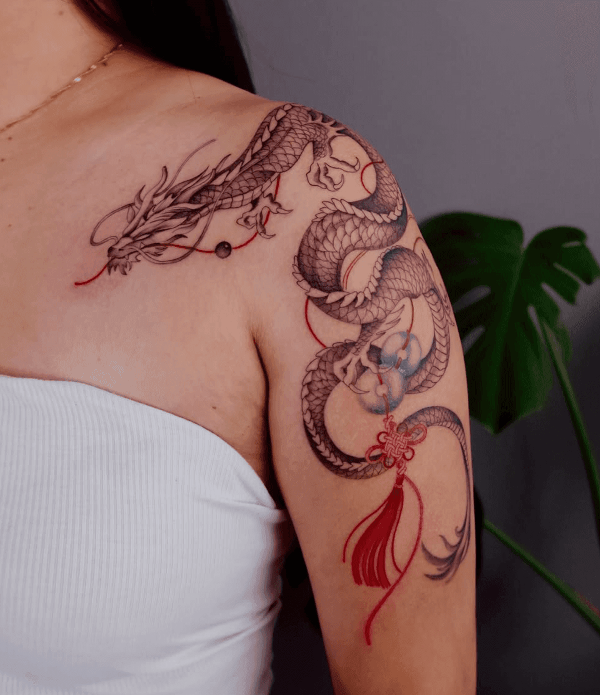 Curving Dragon and Red Tassel