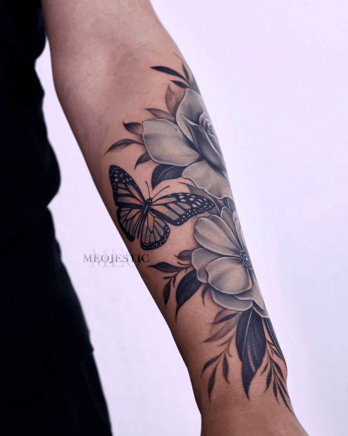 Butterfly and Gray Blooms