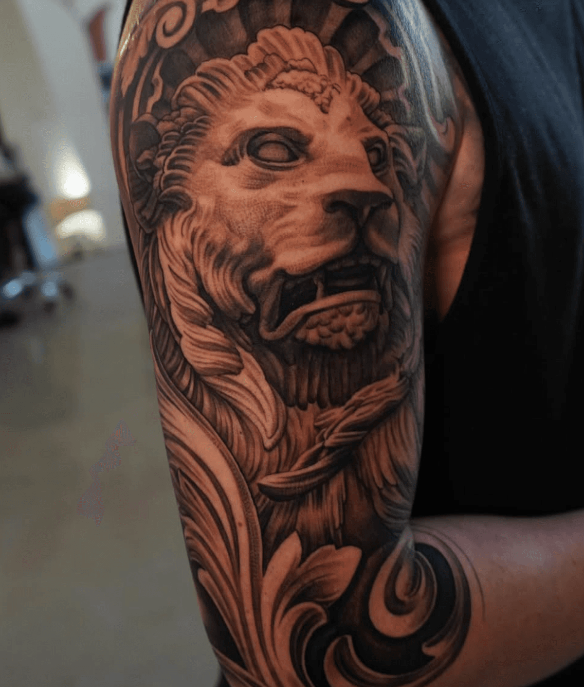 Roaring Lion with Scrollwork