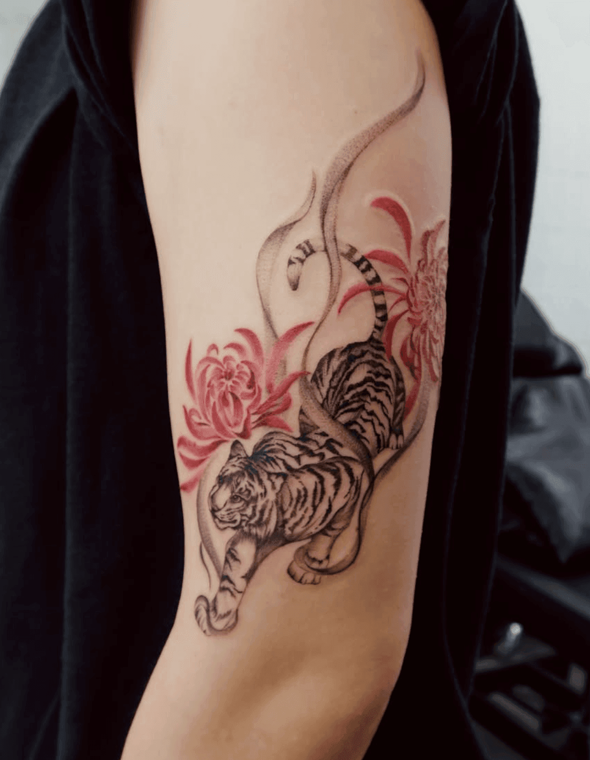 Stalking Tiger with Chrysanthemum