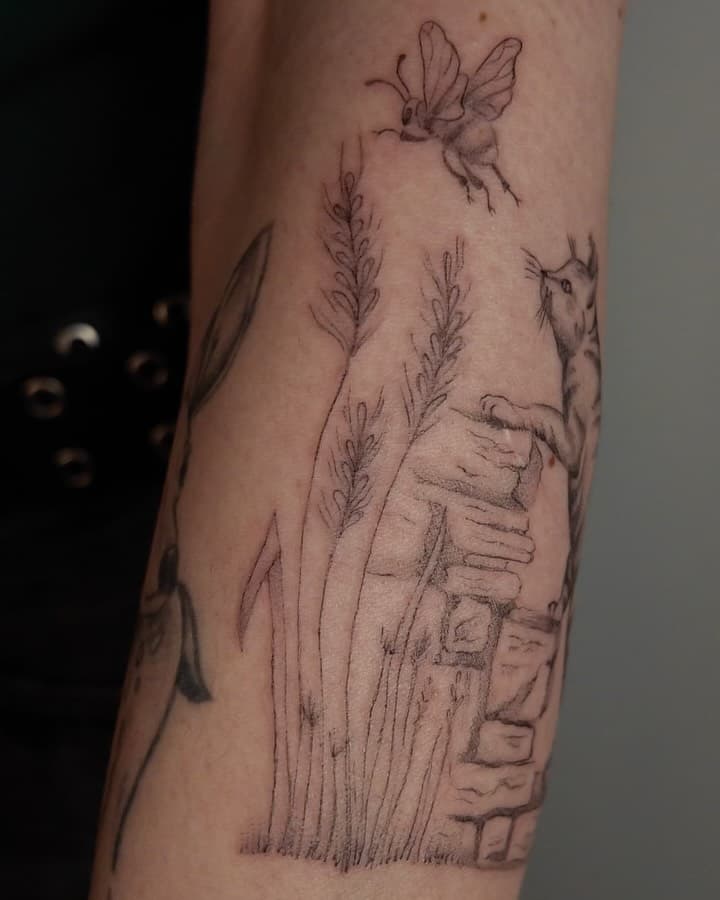 Cat and butterfly scene