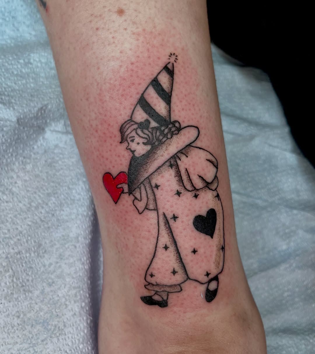 Whimsical figure with hearts
