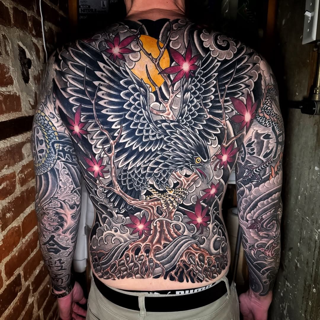 Eagle and autumn foliage back piece