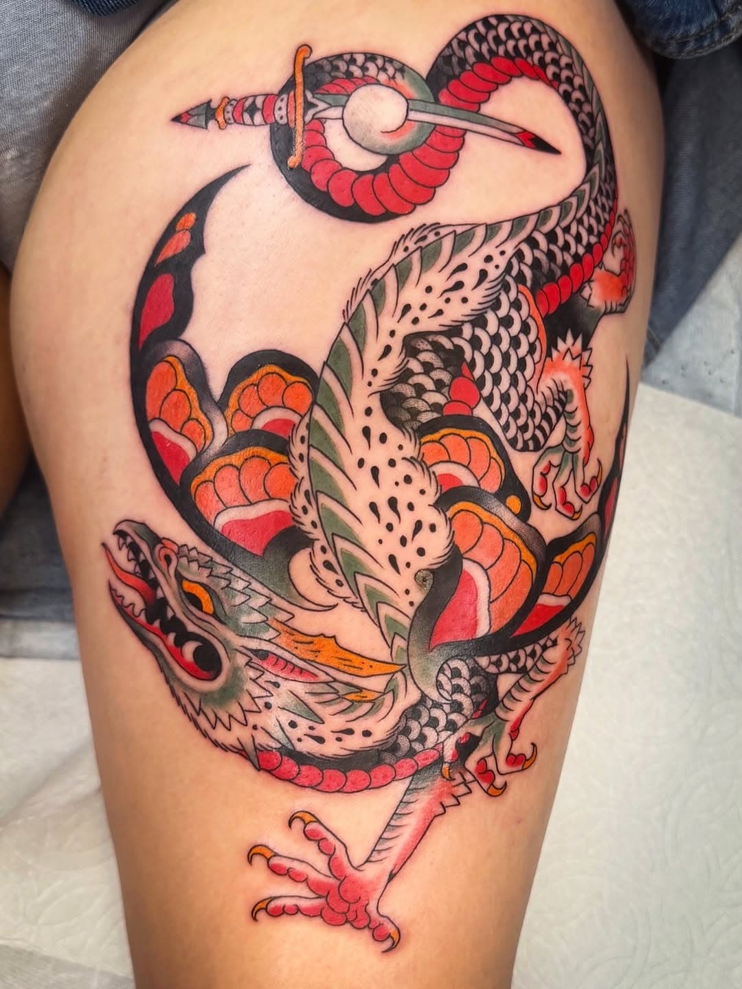 Vibrant Dragon with Dagger