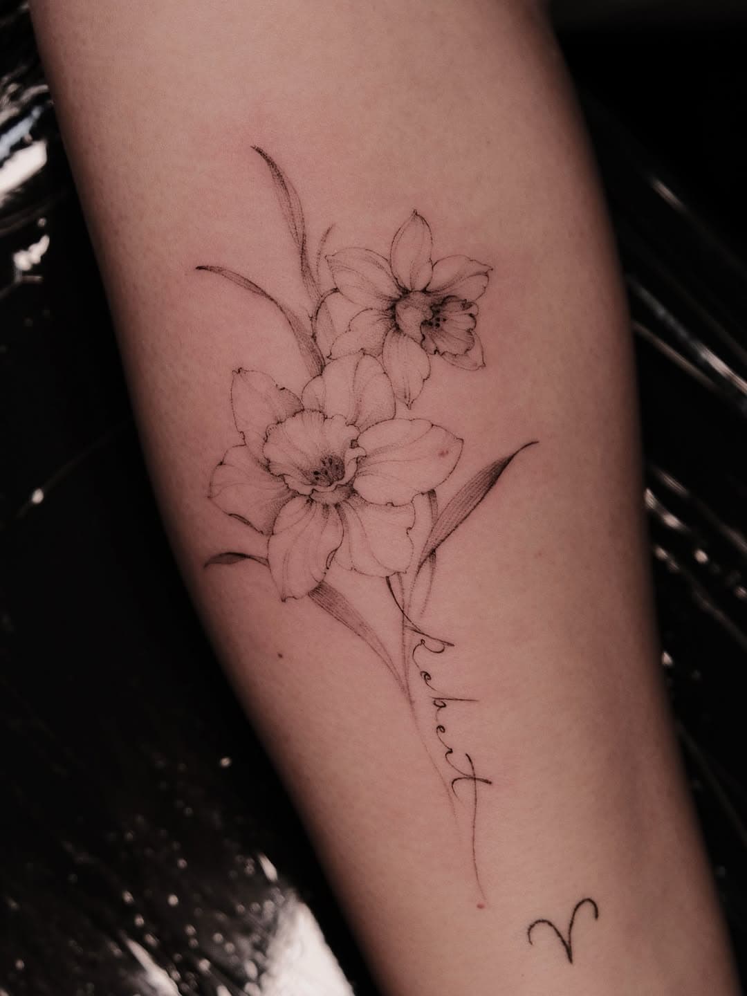 Delicate daffodil bouquet with name