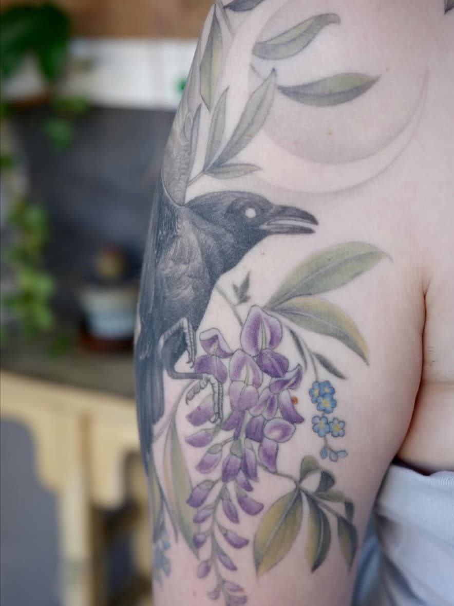 Crow and Floral Arrangement