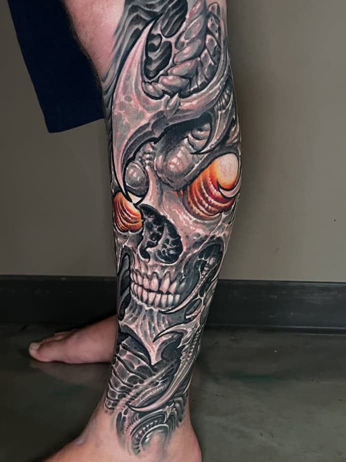 Biomech Skull with Orange Eyes