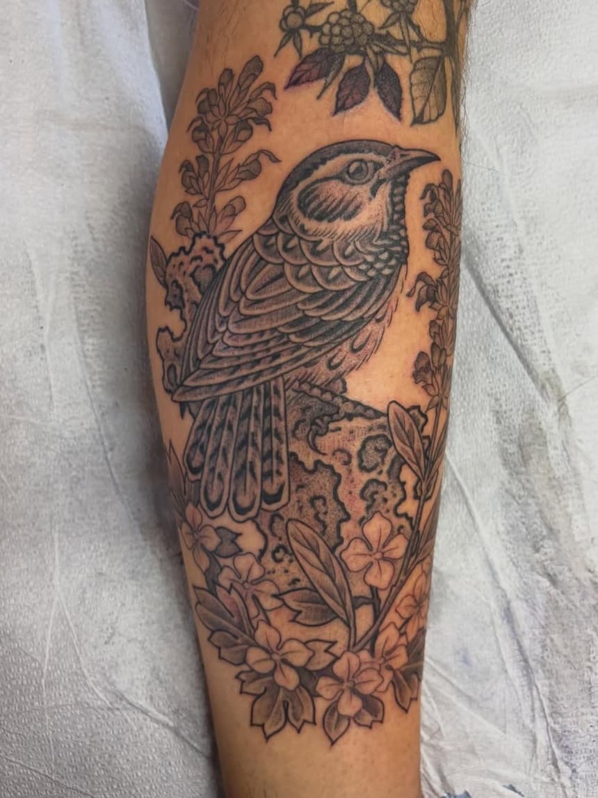 Songbird and botanical elements