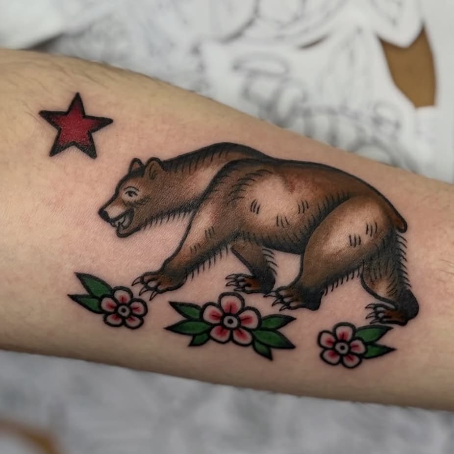 Grizzly Bear with Flowers