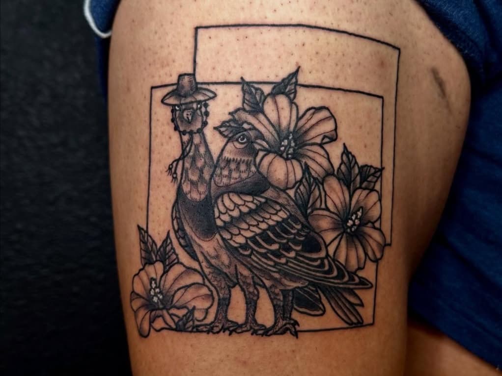 Birds with blossoms and frame