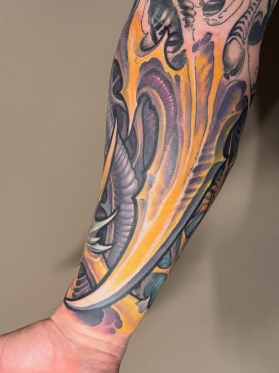 Vibrant Biomechanical Arm Composition