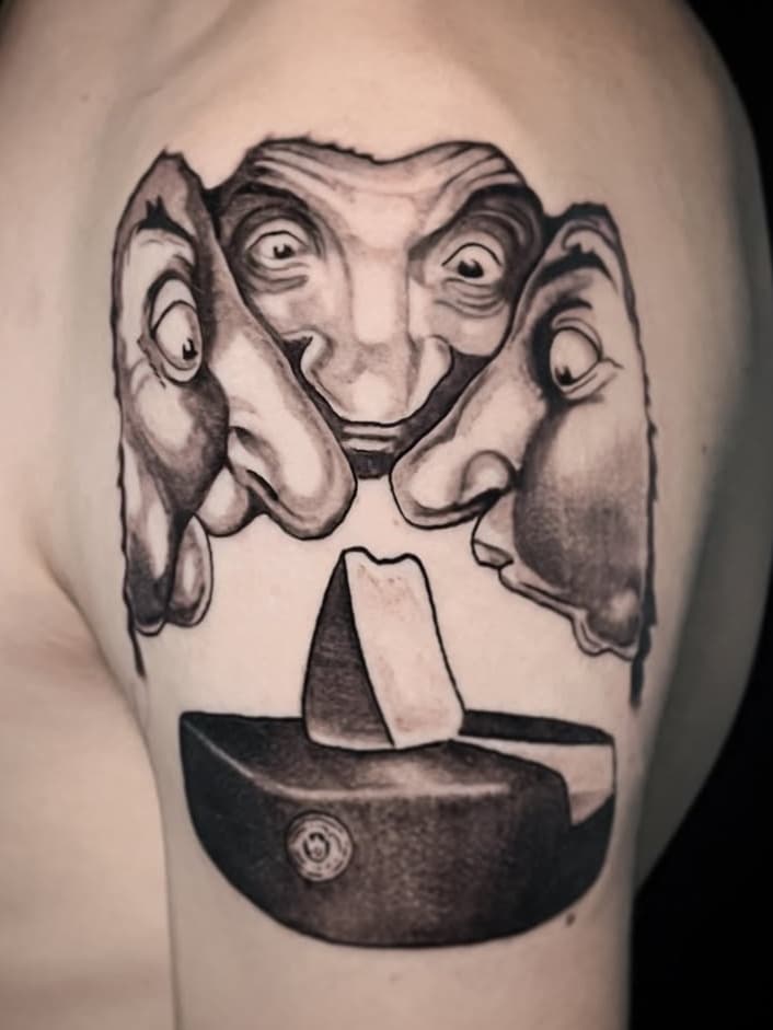 Surrealist Faces Emerging from a Wedge