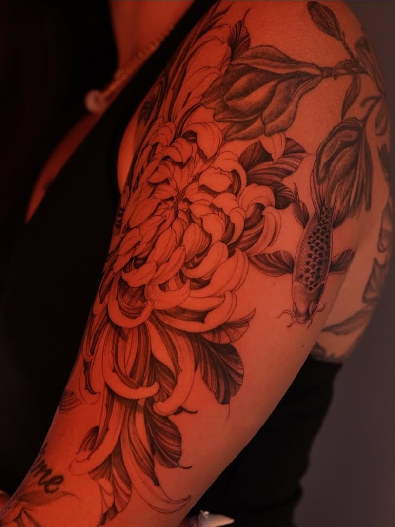 Chrysanthemum and Koi Arm Covering