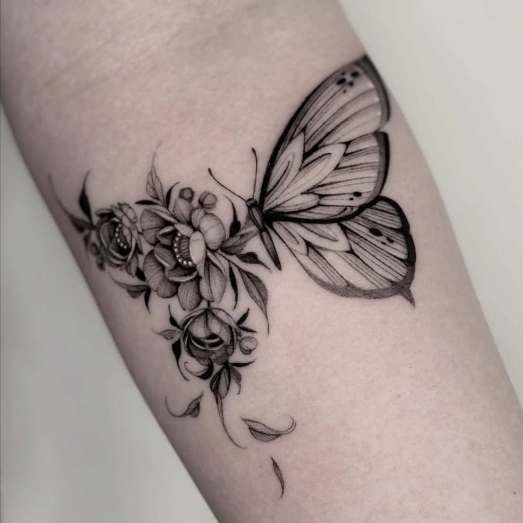 Butterfly and floral composition