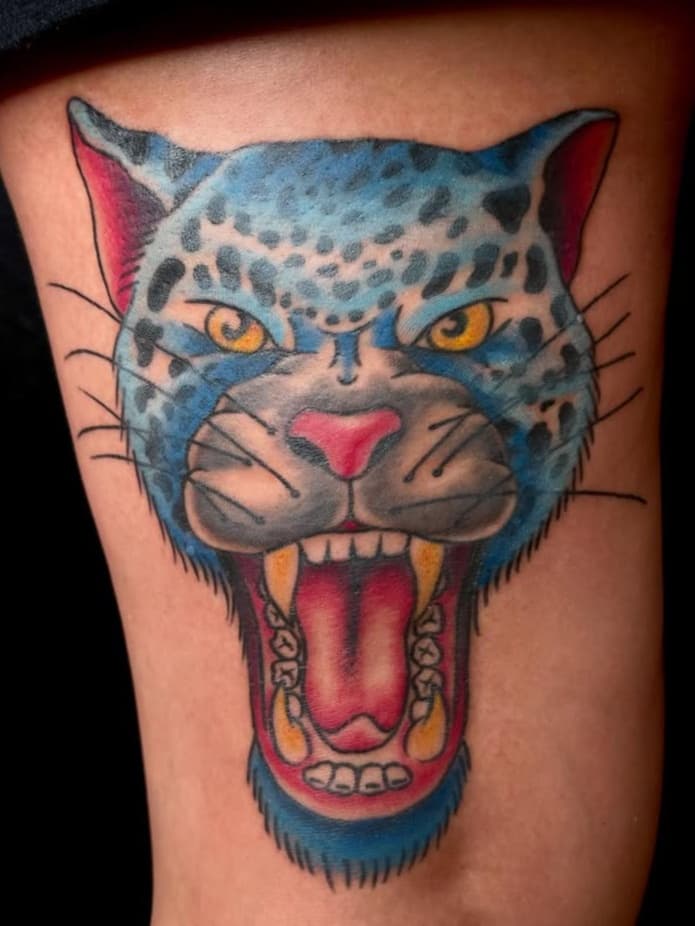 Vibrant Blue Panther Head