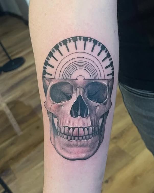 Skull and piano keys