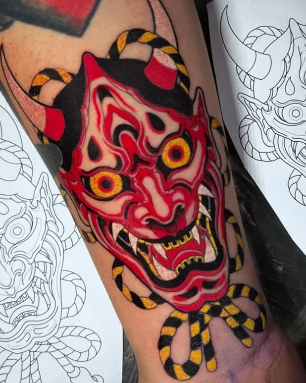 Japanese Demon Mask with Aloha Heart