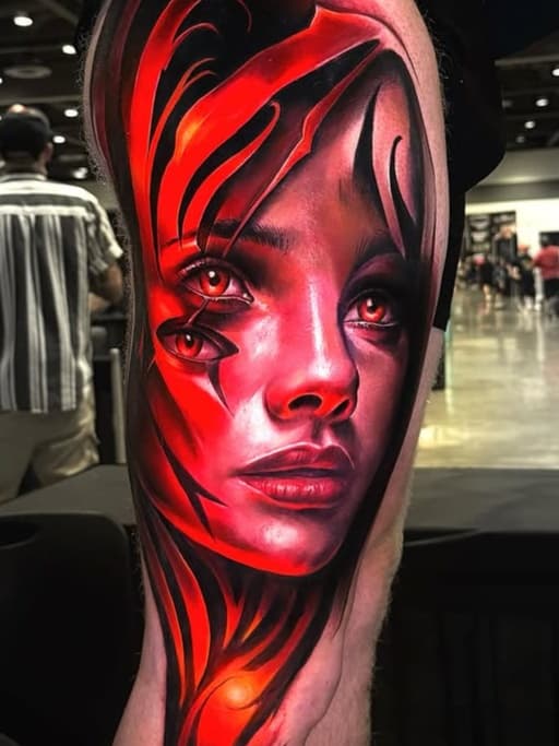 Red-eyed Woman with Abstract Forms