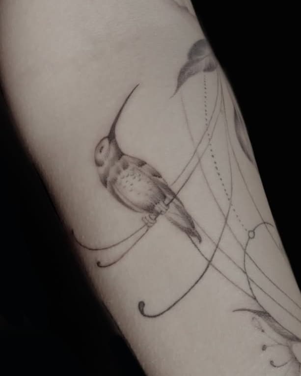 Hummingbird and Botanical Motif