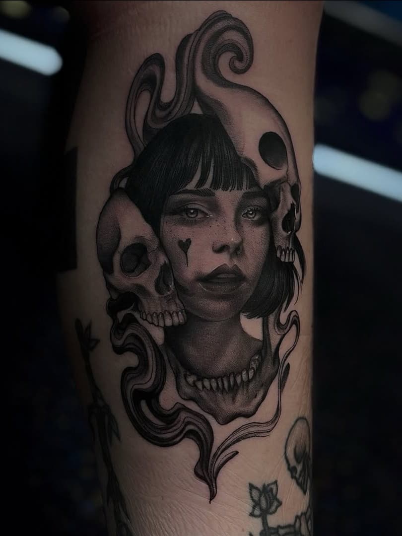 Ethereal Woman with Skulls