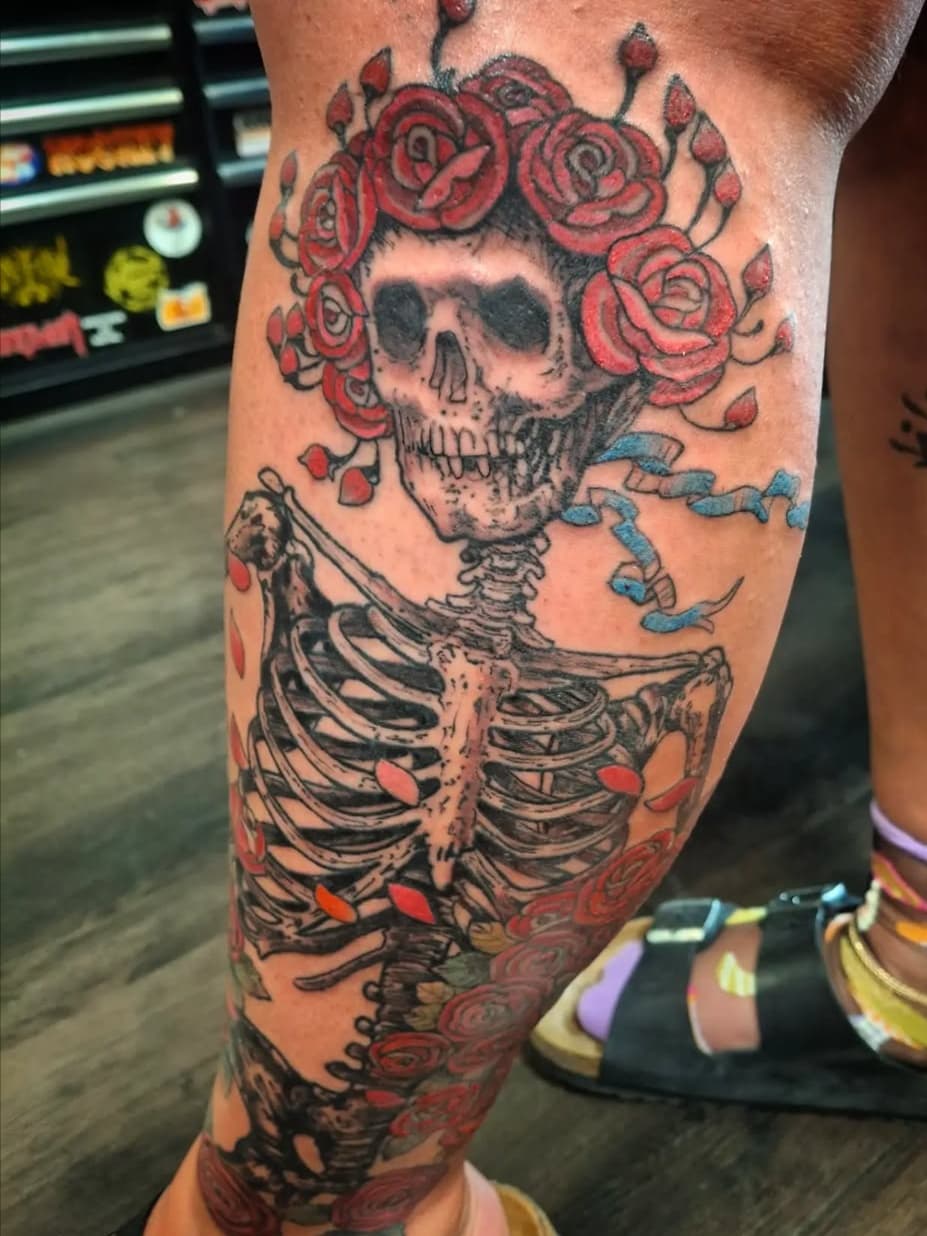 Skeleton with floral crown